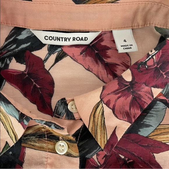 Country Road Silk Blend Pink Toucan Shirt Size 4 - Picture 3 of 4